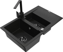Graniidist köögivalamu Mexen Gaspar 6507-77-670300-70-B, 73 x 47 x 17.7 cm, must, koos segisti ja sifooniga