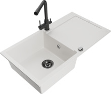Graniidist köögivalamu Mexen Leo 6501-20-671600-70, 90 x 50 x 19 cm, valge/must, koos segisti ja sifooniga