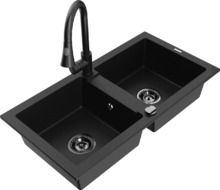 Graniidist köögivalamu Mexen Mario 6504-77-670101-70-B, 82 x 43 x 16 cm, must, segisti ja sifooniga