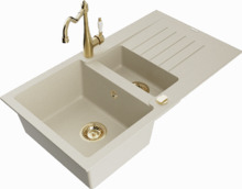 Graniidist köögivalamu Mexen Matias 6502-69-670700-50, 90 x 50.5 x 20 cm, beež/kuldne, koos segisti ja sifooniga