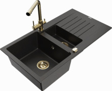 Graniidist köögivalamu Mexen Matias 6502-75-671600-50, 90 x 50.5 x 20 cm, metallic must/kuldne, segisti ja sifooniga