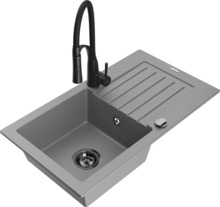Graniidist köögivalamu Mexen Pablo 6510-71-73450-70-B, 75.2 x 43.6 x 16.1 cm, hall/must, segisti ja sifooniga