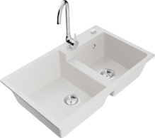 Graniidist köögivalamu Mexen Tomas 6516-20-670200-00, 80 x 50 x 19 cm, valge, segisti ja sifooniga