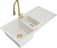 Graniidist köögivalamu Mexen Andres 6515-20-672601-50, 100 x 50 x 20 cm, valge/gold, segisti ja sifooniga