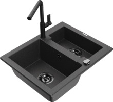Graniitvalamu Mexen Carlos 6518-76-670401-70-B, 58.2 x 47.5 x 17.7 cm, must täpiline, segisti ja sifooniga