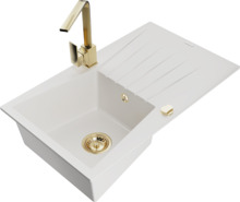 Graniidist köögivalamu Mexen Cesar 6514-20-670300-50, 77.5 x 47 x 20 cm, valge/gold, segisti ja sifooniga