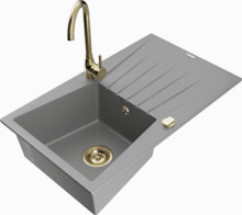 Graniidist köögivalamu Mexen Cesar 6514-71-670200-50, 77 x 47 x 20 cm, hall/gold, segisti ja sifooniga