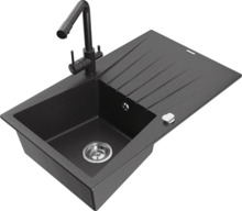 Graniidist köögivalamu Mexen Cesar 6514-76-671600-76, 77.5 x 47 x 20 cm, must granite, segisti ja sifooniga