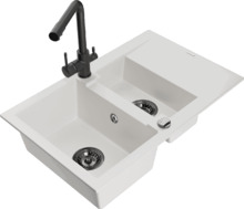 Graniidist köögivalamu Mexen Gaspar 6507-20-671600-70, 73.7 x 47.5 x 17.7 cm, valge/must, segisti ja sifooniga
