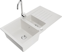 Graniidist köögivalamu Mexen Matias 6502-20-670200-00, 90 x 50.5 x 20 cm, valge, koos segisti ja sifooniga