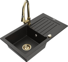 Graniidist köögivalamu Mexen Pablo 6510-75-670101-50, 75.2 x 43.6 x 16.1 cm, must/kuldne metallic, segisti ja sifooniga