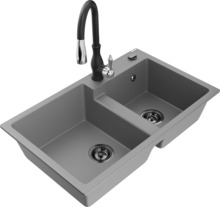 Graniidist köögivalamu Mexen Tomas 6516-71-672601-70-B, 80 x 50 x 19 cm, hall/must, segisti ja sifooniga