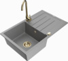Graniidist köögivalamu Mexen Bruno 6513-71-670200-50, 79.5 x 49.5 x 20 cm, hall/gold, koos segisti ja sifooniga