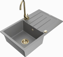 Graniidist köögivalamu Mexen Bruno 6513-71-670200-50, 79.5 x 49.5 x 20 cm, hall/gold, koos segisti ja sifooniga