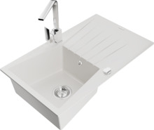 Graniidist köögivalamu Mexen Cesar 6514-20-670300-00, 77.5 x 47 x 20 cm, valge/chrome, segisti ja sifooniga