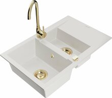 Graniidist köögivalamu Mexen Gaspar 6507-20-670200-50, 73.7 x 47.5 x 17.7 cm, valge/gold, segisti ja sifooniga