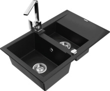 Graniidist köögivalamu Mexen Gaspar 6507-77-670300-00, 73 x 47 x 17.5 cm, must/kroom, koos segisti ja sifooniga