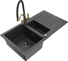Graniidist köögivalamu Mexen Matias 6502-76-671701-57-B, black granite/black/gold, segisti ja sifooniga