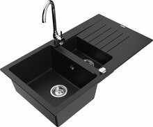 Graniidist köögivalamu Mexen Matias 6502-77-670200-00, 90 x 50.5 x 20 cm, must, koos segisti ja sifooniga