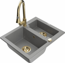 Graniidist köögivalamu Mexen Carlos 6518-71-670101-50, 58.2 x 47.5 x 17.7 cm, hall/gold, segisti ja sifooniga