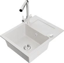 Graniidist köögivalamu Mexen Enzo 6506-20-671600-00, 57 x 46 x 17.4 cm, valge, koos segisti ja sifooniga