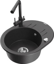 Graniidist köögivalamu Mexen Kevin 6517-76-671600-76, 58.6 x 45.8 x 18 cm, must täpiline, koos segisti ja sifooniga