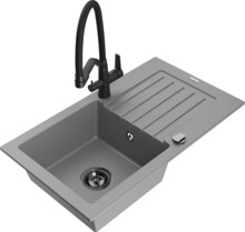Graniidist köögivalamu Mexen Pablo 6510-71-671701-70-B, 75.2 x 43.6 x 16.1 cm, hall/must, segisti ja sifooniga