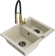 Graniidist köögivalamu Mexen Carlos 6518-69-73450-57-B, 58 x 47 x 17.7 cm, beež, segisti ja sifooniga