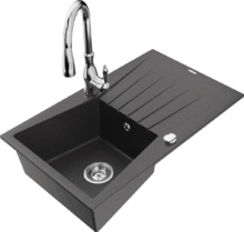 Graniidist köögivalamu Mexen Cesar 6514-76-672601-00, must granite/chrome, segisti ja sifooniga