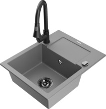 Graniidist köögivalamu Mexen Enzo 6506-71-670101-70-B, 57.6 x 46.5 x 17.4 cm, hall/must, segisti ja sifooniga