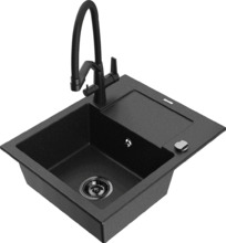 Graniidist köögivalamu Mexen Enzo 6506-73-671701-70-B, 57.6 x 46.5 x 17.4 cm, must/hõbe metallic, koos segisti ja sifooniga