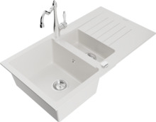 Graniidist köögivalamu Mexen Matias 6502-20-670700-00, 90 x 50.5 x 20 cm, valge, koos segisti ja sifooniga