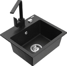Graniidist köögivalamu Mexen Milo 6505-73-670300-70, 43.5 x 41 x 17.1 cm, must/hõbe metallic, koos segisti ja sifooniga