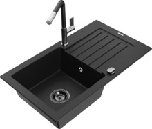 Graniidist köögivalamu Mexen Pablo 6510-77-670401-07-B, 75.2 x 43.6 x 16.1 cm, must/kroom, segisti ja sifooniga