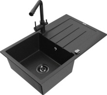 Graniidist köögivalamu Mexen Bruno 6513-73-671600-70, 79.5 x 49.5 x 20 cm, must/hõbe, segisti ja sifooniga
