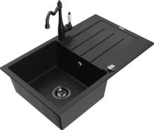 Graniidist köögivalamu Mexen Bruno 6513-77-670700-70-B, 79.5 x 49.5 x 20 cm, must, koos segisti ja sifooniga