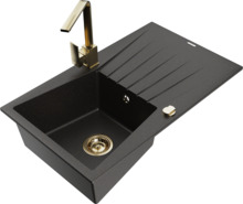 Graniidist köögivalamu Mexen Cesar 6514-75-670300-50, 77.5 x 47 x 19 cm, metallic black/gold, segisti ja sifooniga