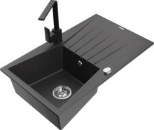 Graniidist köögivalamu Mexen Cesar 6514-76-670300-70, 77.5 x 47 x 20 cm, must granite, koos segisti ja sifooniga