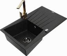 Graniidist köögivalamu Mexen Cesar 6514-77-670300-50-B, 77.5 x 47 x 19 cm, must/gold, koos segisti ja sifooniga