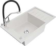 Graniidist köögivalamu Mexen Elias 6511-20-671701-07, 79.5 x 48 x 20 cm, valge/must/kroom, segisti ja sifooniga