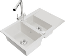 Graniidist köögivalamu Mexen Gaspar 6507-20-671600-00, 73 x 47 x 17.7 cm, valge, segisti ja sifooniga