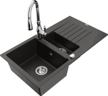 Graniidist köögivalamu Mexen Matias 6502-75-672601-00, 90 x 50.5 x 20 cm, must/kuldne, segisti ja sifooniga