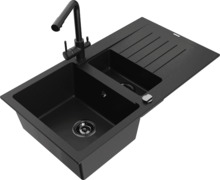 Graniidist köögivalamu Mexen Matias 6502-77-671600-70-B, 90 x 50.5 x 20 cm, must, koos segisti ja sifooniga