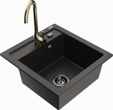 Graniidist köögivalamu Mexen Vito 6503-75-670200-50-B, 49 x 52 x 21 cm, must/kuldne metallic, segisti ja sifooniga