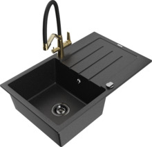 Graniidist köögivalamu Mexen Bruno 6513-73-671701-57-B, 79.5 x 49.5 x 20 cm, must/hõbedane metallic, koos segisti ja sifooniga
