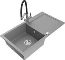 Graniidist köögivalamu Mexen Leo 6501-71-671701-07, 90 x 50 x 19 cm, hall/must/kroom, koos segisti ja sifooniga