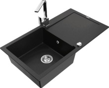 Graniidist köögivalamu Mexen Leo 6501-77-670300-00, 80 x 50 x 19 cm, must/chrome, koos segisti ja sifooniga