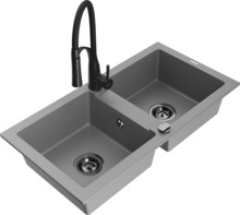 Graniidist köögivalamu Mexen Mario 6504-71-73450-70-B, 82 x 43.6 x 16.1 cm, hall/must, koos segisti ja sifooniga