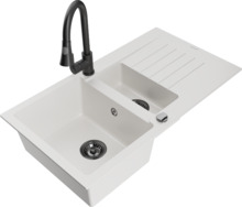 Graniidist köögivalamu Mexen Matias 6502-20-670101-70, 90 x 50.5 x 20 cm, valge/must, segisti ja sifooniga