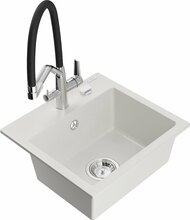 Graniidist köögivalamu Mexen Milo 6505-20-671701-07, 43.5 x 41 x 17.1 cm, valge/must/kroom, segisti ja sifooniga